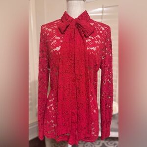 New York & Company Red Lace Blouse